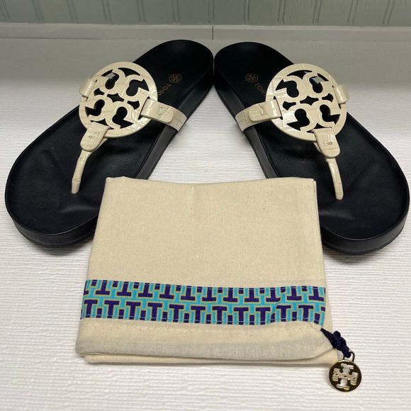 Tory Burch Shoes - Tory Burch Miller Cloud Embossed Leather Sandals & Dust Bag Size 9.5 Worn Once!
